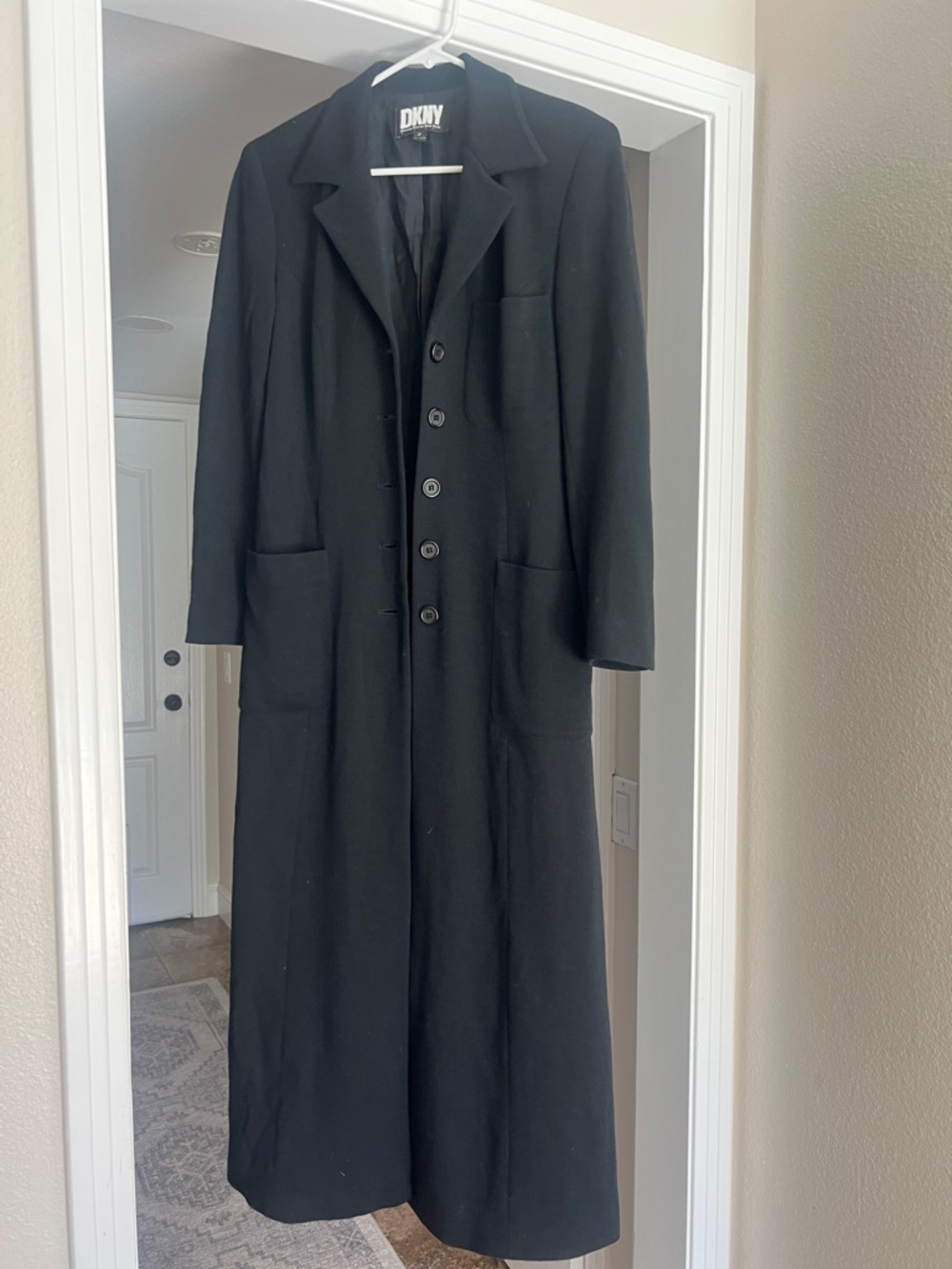 DKNY Black Long Trench Coat